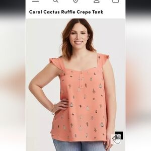 3/$30 Coral Cactus Ruffle Crepe Tank